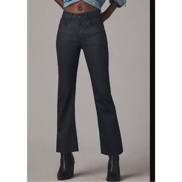 Anthropologie Pilcro Women's Yaya Coated Mid- Rise Crop Flare Jeans Black Sz 31 - Picture 14 of 15